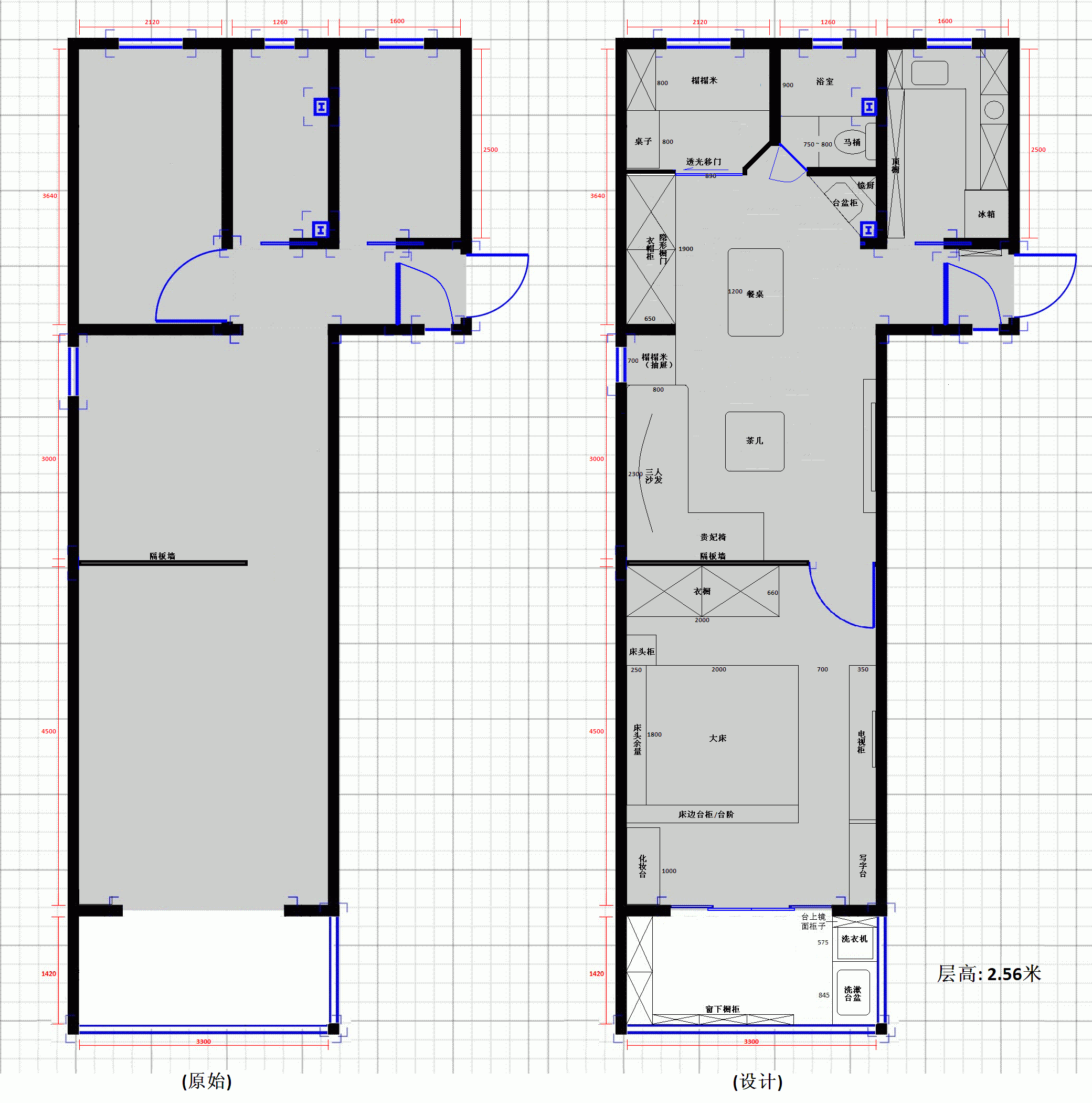 两室一厅60平米老房子,自己设计的平面图,请大家看看合理吗?